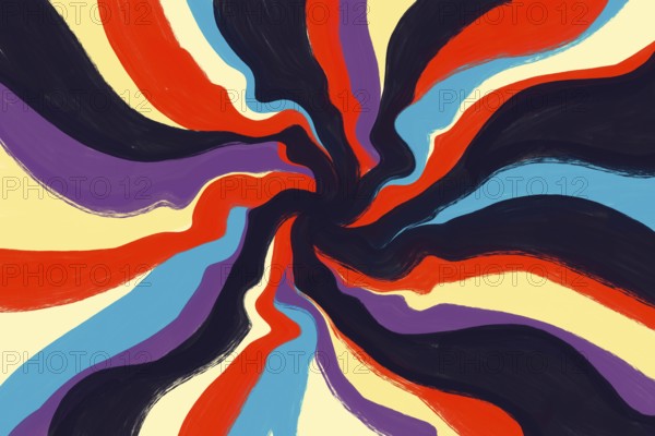 Vivid swirls of black, blue, orange, and purple create a dynamic abstract pattern. Ideal for vibrant and artistic backgrounds