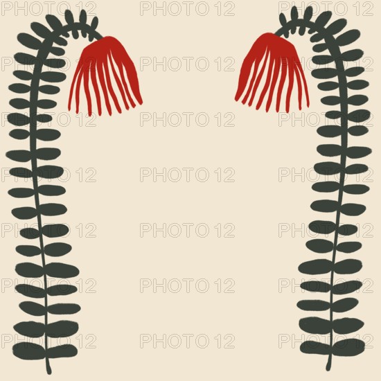 Artistic depiction of two stylized flowers with red petals and green stems against a light background, suitable for creative and decorative uses