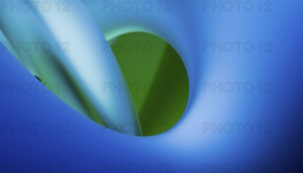 A visually soothing image with smooth blue tones transitioning into a sharp green oval shape set against a greenish, slightly blurred background