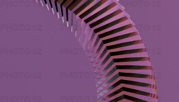 This 3D render depicts an abstract arrangement of metal and crystal elements The composition features geometric shapes and a striking purple background, creating a modern, futuristic vibe