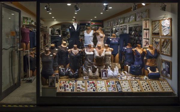 Showcase of a lingerie shop in the evening, Venice, Veneto, Italy