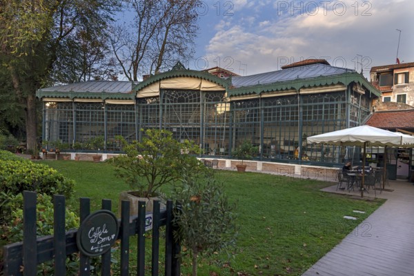 Former palm house built around 1890, now café, restaurant, Serra dei Giardini, Venice, Veneto, Italy