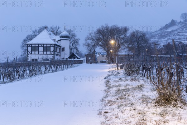 Twilight view in winter, Hoflößnitz winery in Radebeul, Saxony, Germany