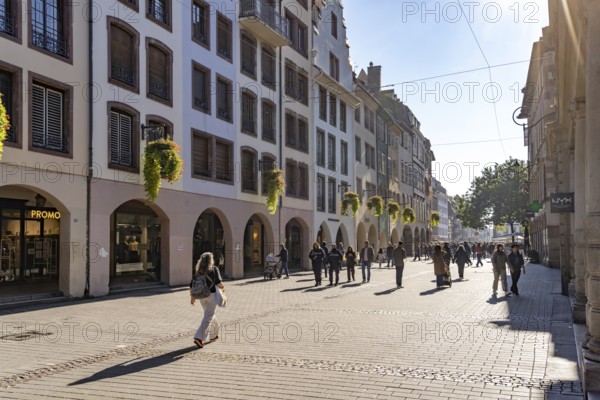 Rue des Grandes Arcades pedestrian street in Strasbourg, Alsace, France