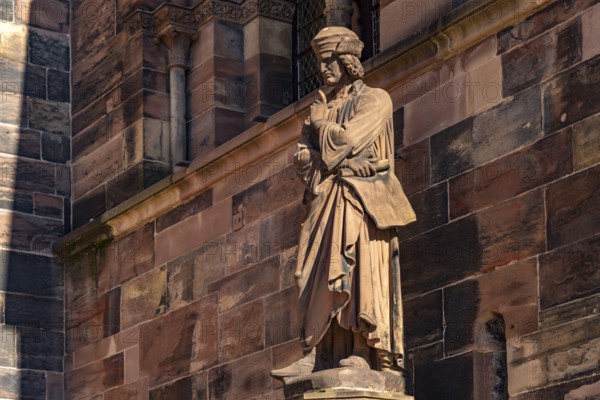 Erwin von Steinbach, sculpture on the south portal of Strasbourg Cathedral in Strasbourg, Alsace, France