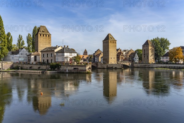 The towers of the Ponts Couverts Covered Bridges on the Ill in Strasbourg, Alsace, France