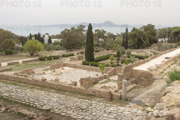 The ancient archaeological ruins of the Phoenician city of Carthage overlooking the Gulf of Tunis and the Mediterranean, Tunis, Tunisia