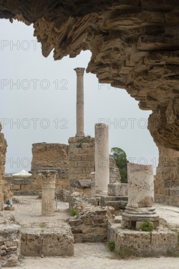 The archeaological ruins of Thermes d'Antonin, the thermal baths of Antoninus, the largest Roman Spa complex built in Africa, part of the ruined Phoenician city of Carthage, Tunis, Tunisia