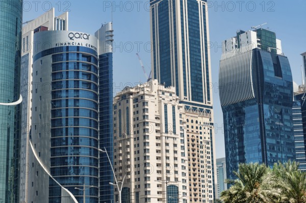 Doha, Qatar. September 22nd 2019 Doha financial centre, part of the Qatar business district, modern high rise buildings in the commercial centre of Qatar, GCC, Middle East