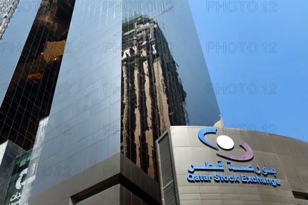 Doha, Qatar. September 29th 2019. Modern glass fronted office of Qatar Stock Exchange building, Doha, capital city of Qatar in the Gulf region of the Middle East