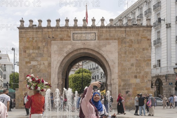 Tunis, Tunisia. 2nd May 2024 Bab el Bhar a historical city gate and landmark dividing the Medina from the Modern City or Ville Nouvelle in Tunis, the capital of Tunisia
