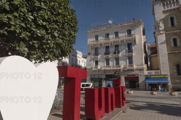 Tunis, Tunisia.4th May 2024 I love Tunisia sign on Avenue Habib Bourguiba, the main street of downtown Tunis known as the Ville Nouvelle, central Tunis, Tunisia