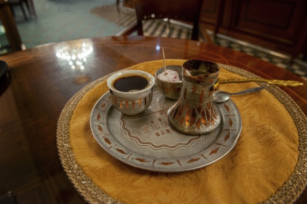 Traditional Bosnian coffee being served in a Sarajevo Café, Bosnia and Herzegovina