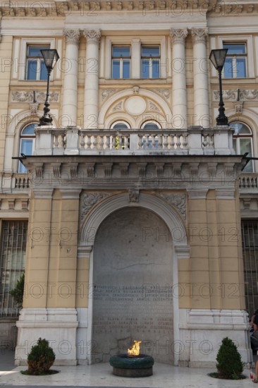 Sarajevo, Bosnia and Herzegovina July 25th 2019. The Eternal flame is a memorial to the military and civilian victims of the Second World War in Sarajevo, Bosnia and Herzegovina