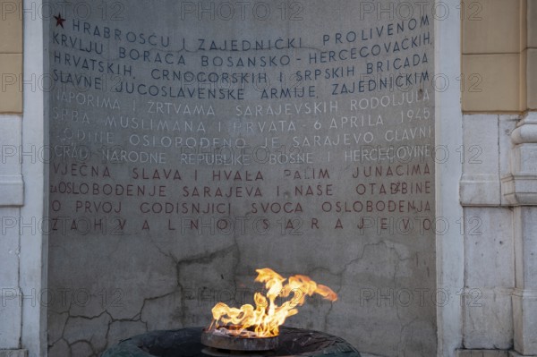 Sarajevo, Bosnia and Herzegovina. July 24th 2019. The Eternal flame is a memorial to the military and civilian victims of the Second World War in Sarajevo, Bosnia and Herzegovina