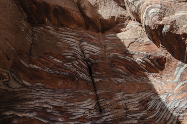 Brightly coloured rock formation, Petra, Jordan