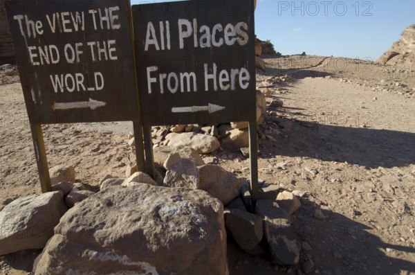 Petra, Jordan. December 11th 2012 Signs for the End of the World View, hiking trail, Petra, Jordan