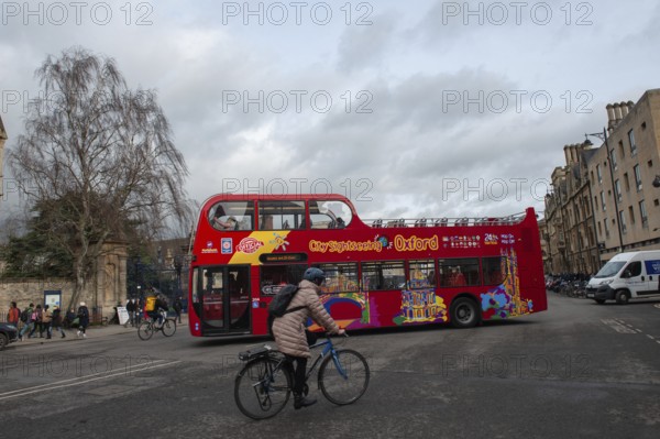 Oxford, England, UK. February 2nd, 2020 Oxford sightseeing tour, Hop on Hop off double decker bus