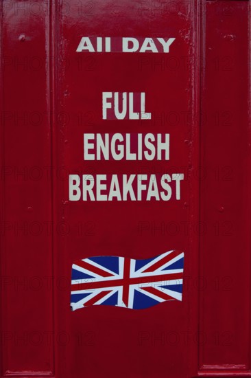 Oxford, England, UK. February 2nd, 2020 Full English Breakfast. Traditional British food advertised outside an Oxford Café along the Cowley road, Oxford City, England