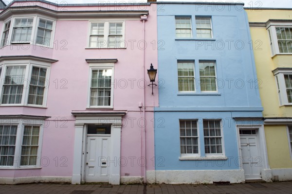 Oxford, England, UK. February 2nd, 2020 Pretty coloured houses along Hollywell Street, Oxford City Center