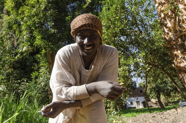 Aswan, Egypt. 10th January 2013 Smiling portrait of a Nubian farmer, Elephantine Island, the River Nile, Upper Egypt