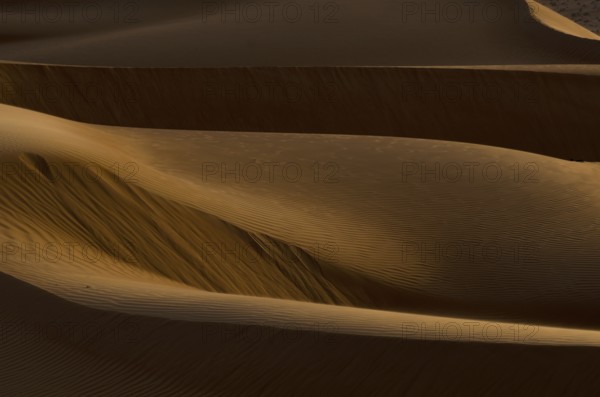 Shapes and shadows of Sand dunes in the desert of Oman near A'Sharqiyah Sands