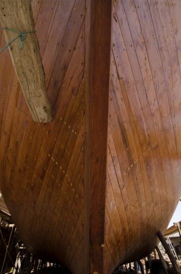 Sur, Oman. May 27th 2014 The wooden hull of a traditional Omani Dhow, Sur, Oman