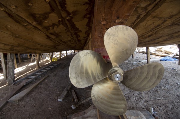 Sur, Oman. May 27th 2014 The propeller of a traditional wooden Dhow, Sur, Oman
