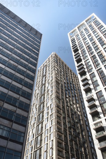Dynamic high rise glass fronted British architecture, a business district on the south bank of the River Thames in London, capital city of the United Kingdom