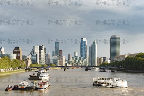 London, United Kingdom. August 2nd 2023 View of the city of London with offices and tall buildings, offices and hotels, seen from Westminster Bridge over the River Thames. London, UK