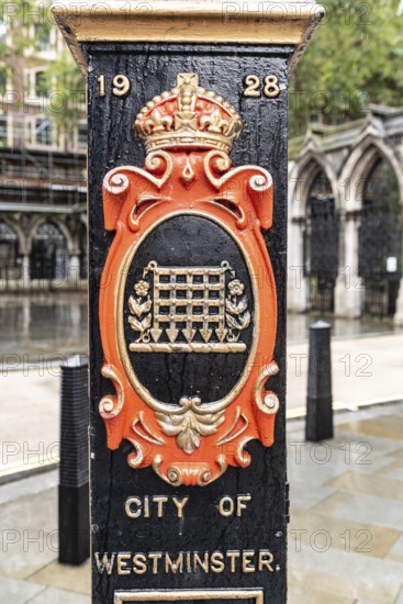United Kingdom. August 2nd 2023 Decorative cast iron 1928 City of Westminster Lamp Post near the Royal Courts of Justice, London, UK. London