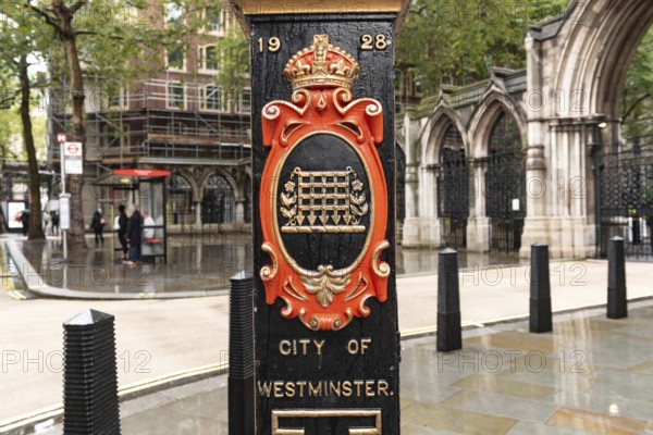 United Kingdom. August 2nd 2023 Decorative cast iron 1928 City of Westminster Lamp Post near the Royal Courts of Justice, London, UK. London
