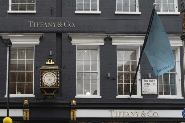 London, United Kingdom. August 2nd 2023 Tiffany and Co. Luxury Brand Store Front. Shopping in Old Bond Street, London, England