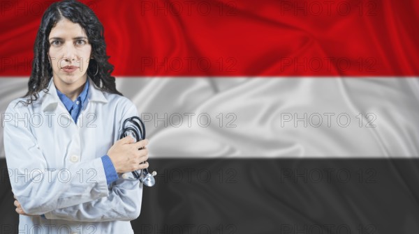 Yemeni national health system, Medical professional on Yemen flag background