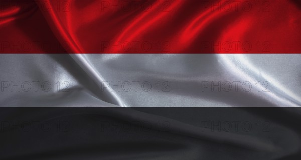 National flag of Yemen with cloth texture. Yemeni flag with realistic texture background
