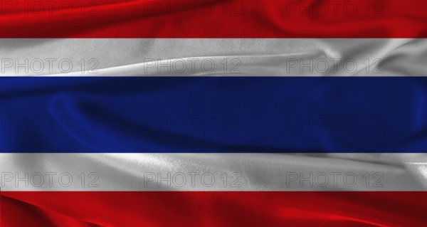 Flag of Thailand with fabric textured background. Close up of National flag of Thailand with realistic texture