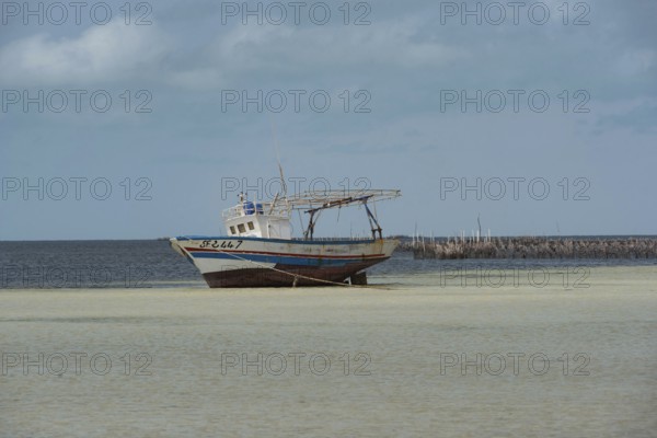 Kerkennah Islands Tunisia. June 4th 2024 Traditional local fishing boat moored in the Kerkennah Archipeligo in the Gulf of Gabes in the Mediterranean Sea, Tunisia, North Africa