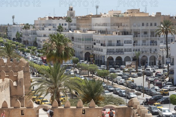 The busy streets of Sfax the second largest city in Tunisia with a population of more than 300, 000 seen from the ramparts of the ancient Kasbah. Tunisia