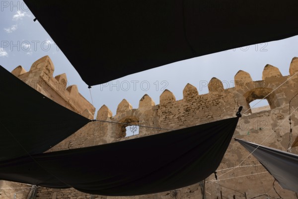Detail of the ancient city walls of the medieval Medina of Sfax on the Mediterranean coast of Tunisia, North Africa