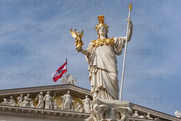 Vienna, Austria. October 5th 2023 Carved figures on the roof of the Parliament Building, part of a montage of Viennese landmarks setting the scene for the movie The Third Man, Vienna, Austria