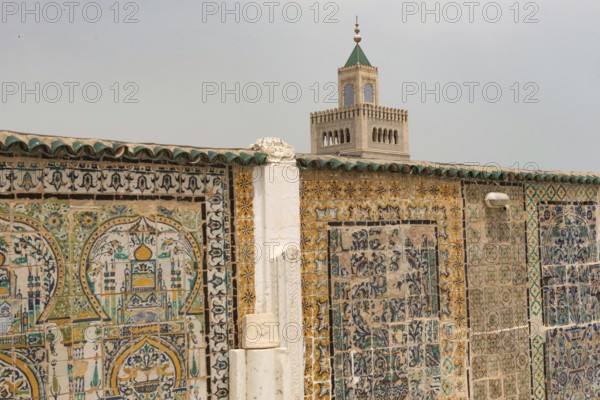 Scenic view of the minaret of Al-Zaytuna Mosque in the Medina, the oldest mosque in the Tunisian capital, Tunis. North Africa