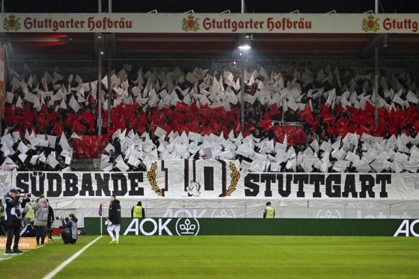 Choreo, choreography, fan action fan block, fans, fan curve, flags, atmosphere, atmospheric VfB Stuttgart 10 years Südbande soccer Bundesliga, Voith-Arena, Heidenheim, Baden-Württemberg, Germany