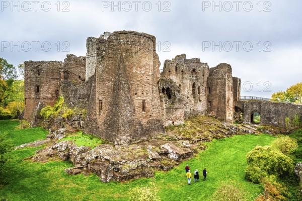 Autumn colors over Goodrich Castle, River Wye, Goodrich, Herefordshire, UK