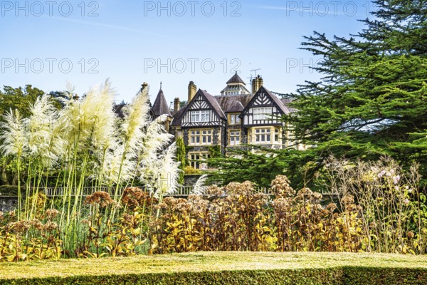 Autumn Colours over Bodnant House and Garden, Conwy River, Colwyn Bay, Conwy, Wales, UK