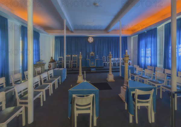 Masonic lodge interior panorama