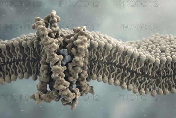 Molecular interaction of a drug with a specific cell receptor to represent targeted drug binding, AI generated