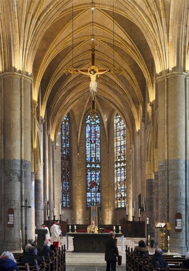 View of choir and altar during a service in St. Christopher's Cathedral, Saint Christopher's Cathedral, Roermond, Limburg Province, Netherlands