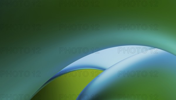 This image features smooth, flowing curves in vibrant shades of green and blue, set against a soft, greenish background