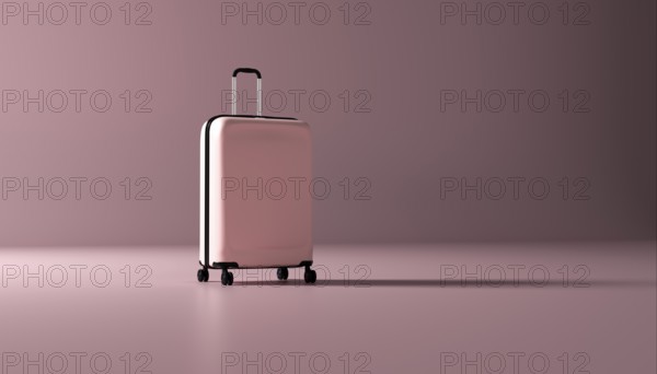 A 3D illustration of a pink suitcase shown at an angle, featuring wheels and a telescopic handle. Perfect for stylish and modern travel or luggage visuals