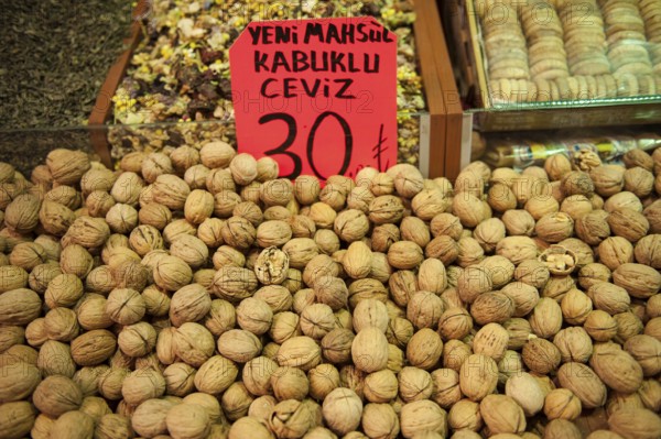 Istanbul, Turkey, September 28th 2018 Walnuts for sale in Istanbul Market Ceviz in Turkish